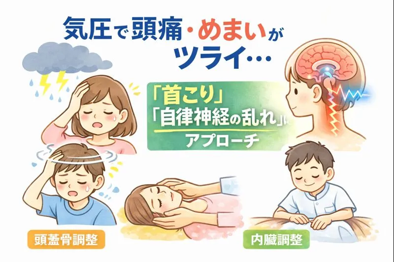 気圧が下がると頭痛・めまいが出る理由｜首こり・自律神経を整体で整える